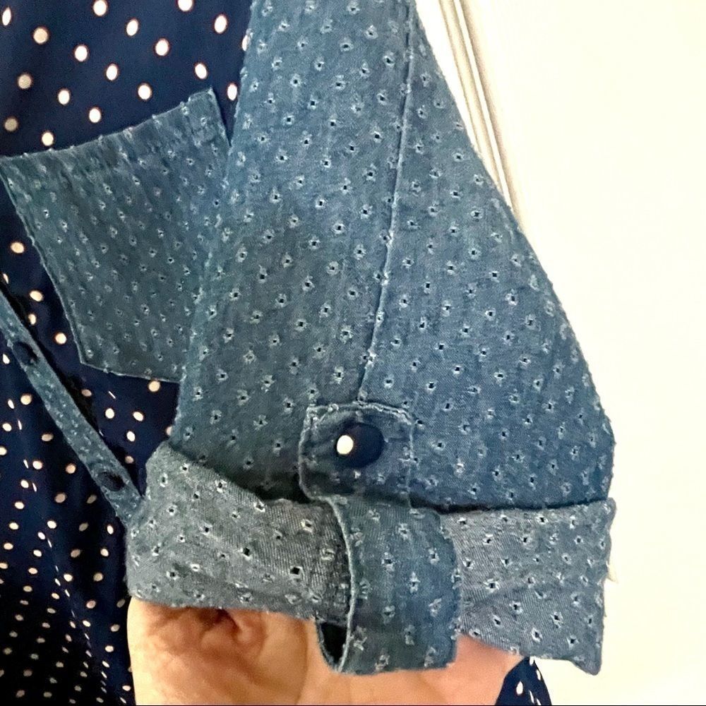 Solitaire blue polka dot long sleeved button down shirt - Picture 11 of 13